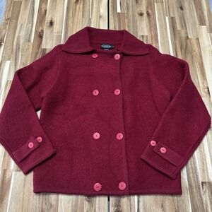 J Peterman Sweater Womens M Red Double Button Breasted 100% Wool *READ
